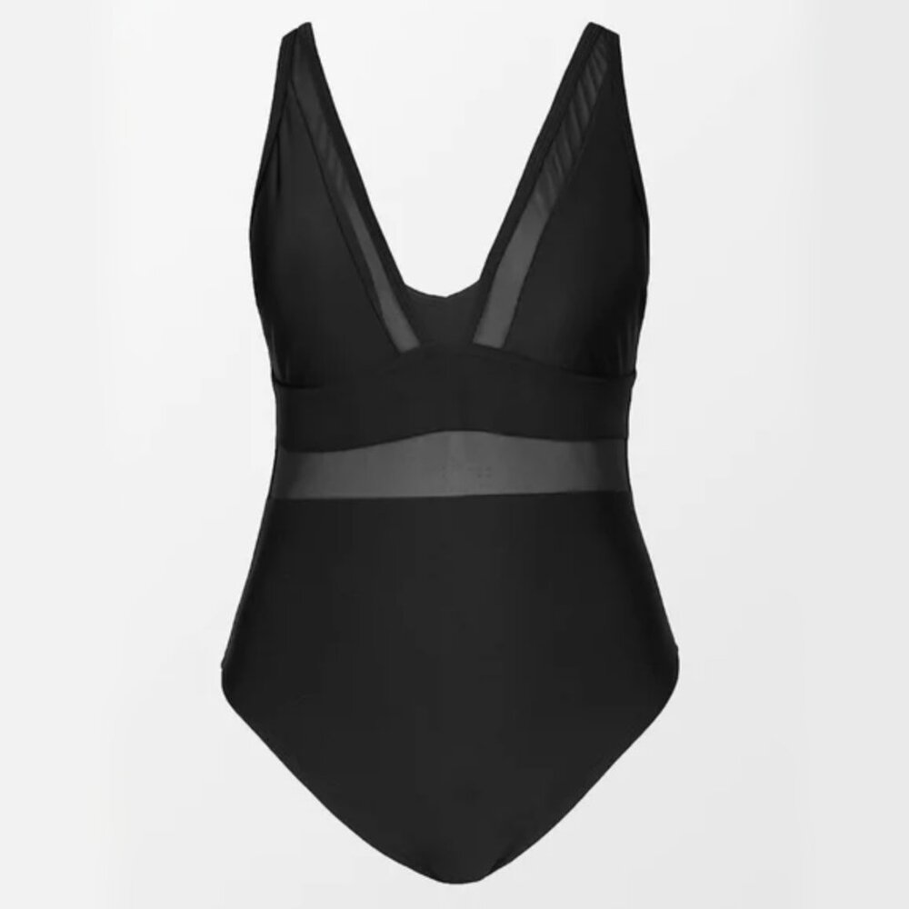 Cupshe Black One Piece with Sheer Panel NWT